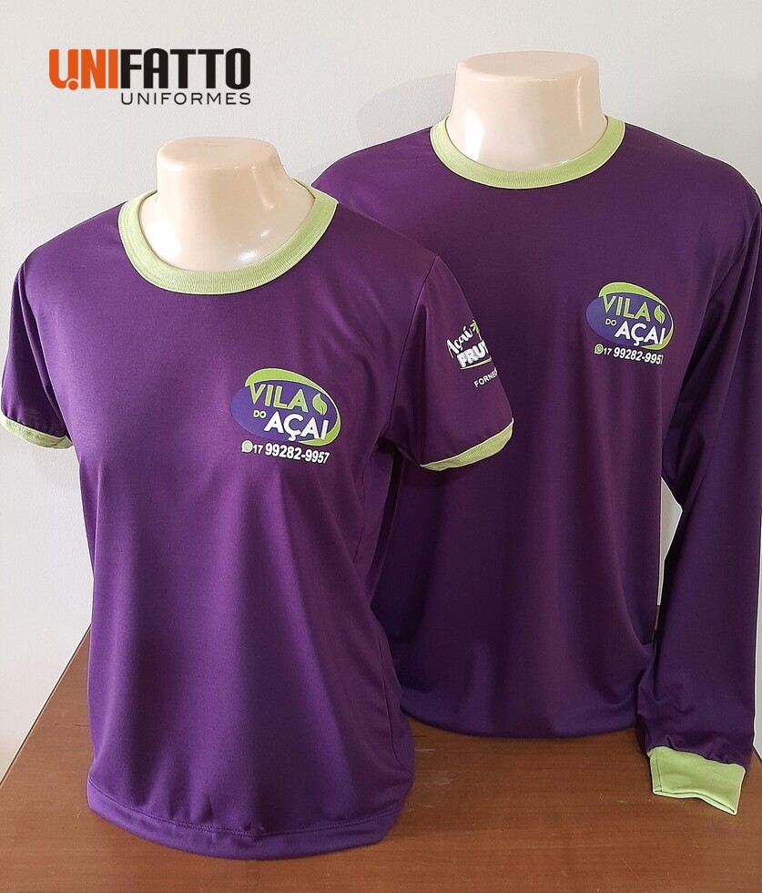 Imagem de Camiseta em Malha PV manga curta e longa, logomarca em silk - Vila do Açaí Imagem de Camiseta em Malha PV manga curta e longa, logomarca em silk - Vila do Açaí